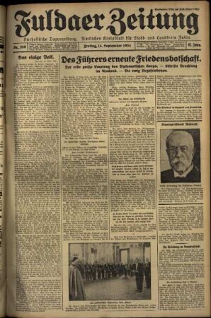 Erste Ausgabe vom Freitag, den 14. September 1934.
