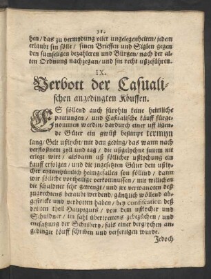 IX. Verbott der Casualischen angedingten Käuffen.