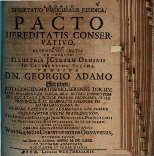 Dissertatio Inauguralis Juridica, De Pacto Hereditatis Conservativo