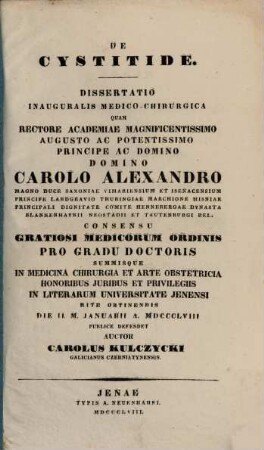 De cystitide : Dissertatio inauguralis medico-chirurgica