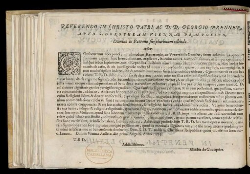 Dedikation an Georg Prenner, Vorsteher an St. Dorothea, Wien von Alardus du Gaucquier