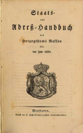 Staats- und Adreß-Handbuch des Herzogthums Nassau. 1839, 1839