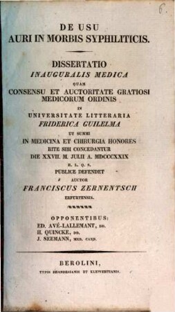 De usu auri in morbis syphiliticis : dissertatio inauguralis medica
