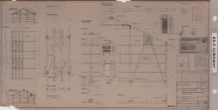 Maschinenhalle mit Kantholzbinder, Holzstütze und Ziegelbedachung, Typ KB/HS/Z 12,50/130/25° (Giebelwand und Dachverband)