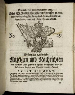 No. 49. Montags, den 30ten November 1772.