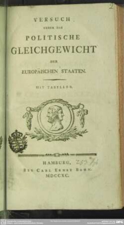 Versuch Ueber Das Politische Gleichgewicht Der Europäischen Staaten : Mit Tabellen