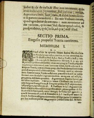 Sectio Prima. Exegesin propositi Textus continens.