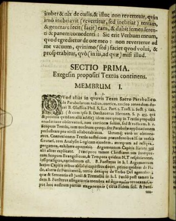 Sectio Prima. Exegesin propositi Textus continens.