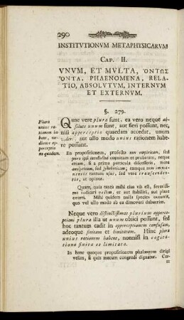 Cap. II. Unum, Et Multa, ΌNTΩΣ ΌNTA, Phaenomena, Relatio, Absolutum, Internum Et Externum