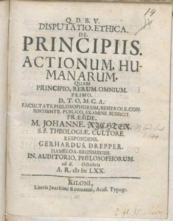 Disputatio. Ethica. De. Principiis. Actionum. Humanarum.