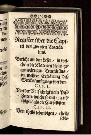 Register über die Capitel des zweyten Tractätlins