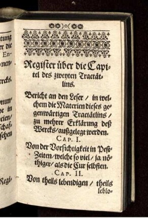 Register über die Capitel des zweyten Tractätlins