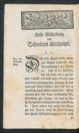 Erste Abtheilung vom Schwören überhaupt