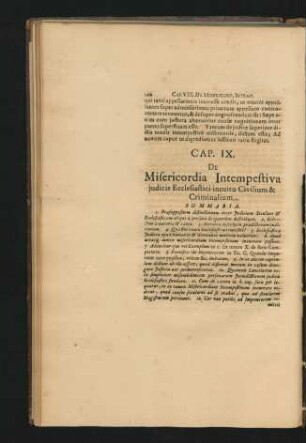 Cap. IX. De Misericordia Intempestiva iudicis Ecclesiastici intuitu Civilium & Criminalium.