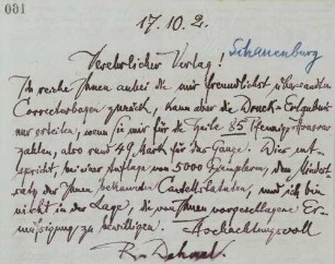 Brief an Schauenburgs Verlag
