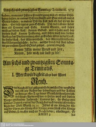 Am sechs und zwantzigsten Sonntage Trinitatis