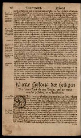Kurtze Historia der heiligen Martyrern Agricole und Vitalis/ ...