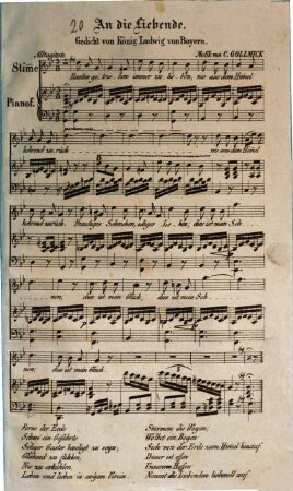 An die Liebende : Gedicht von König Ludwig von Bayern ; (für e. Singst. mit Begl. d. Pianoforte)