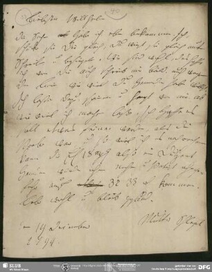 Eigenh. Brief von Johanna Christiane Erdmuthe Schlegel an August Wilhelm von Schlegel, Hannover, 19.12.1794