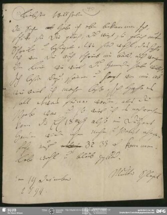 Eigenh. Brief von Johanna Christiane Erdmuthe Schlegel an August Wilhelm von Schlegel, Hannover, 19.12.1794