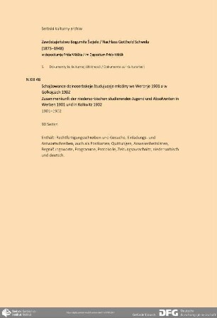 Zusammenkunft der niedersorbischen studierenden Jugend und Absolventen in Werben 1901 und in Kolkwitz 1902