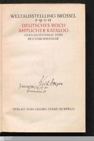 Weltausstellung Brüssel 1910 : Deutsches Reich ; Amtlicher Katalog