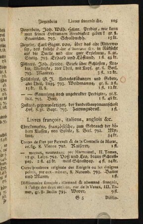 105-107, Livres francois, italiens, anglois & c.