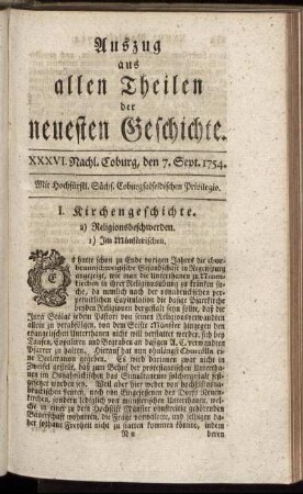 XXXVI. Nachl. Coburg, den 7. Sept. 1754.