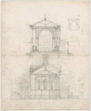Thiersch, August ; Augsburg (Bayern); Kirche - Fassade (Ansicht, Schnitt)