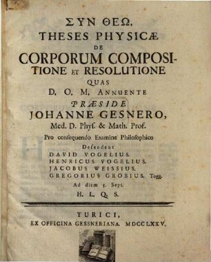 Theses physicae de corporum compositione et resolutione