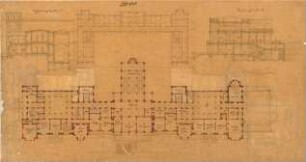 Voit, August von; Feldafing / Starnberger See (Bayern); Königliches Schloss (Königliche Villa) - Hochgeschoss (Grundriss); Ost - u. Mitteltrakt (Querschnitte)