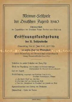 Programmblatt zur Eröffnungskundgebung der II. Festspielreihe der Weimar-Festspiele der Deutschen Jugend