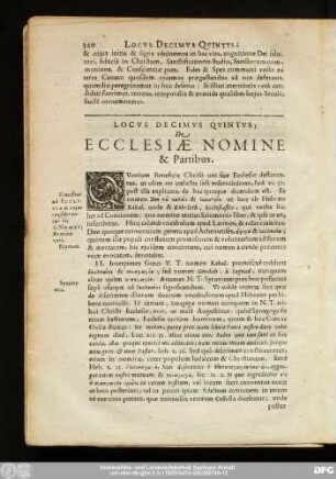 Locus Decimus Quintus; De Ecclesiae Nomine & Partibus.