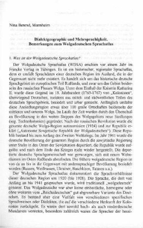 Sprachgeographie und Mehrsprachigkeit : Bemerkungen zum wolgadeutschen Sprachatlas
