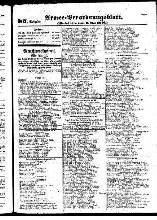 967. Ausgabe. Dienstag, 9. Mai 1916