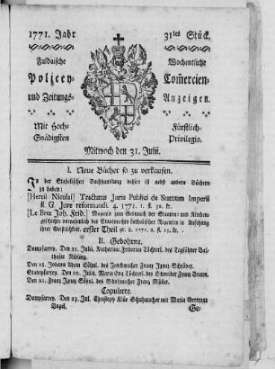 31tes Stück, Ausgabe vom 31. Julii 1771