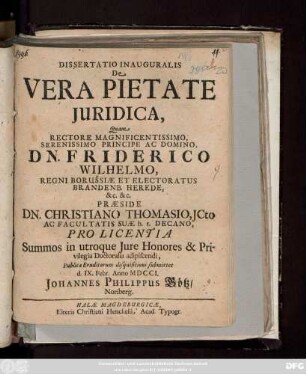 Dissertatio Inauguralis De Vera Pietate Juridica