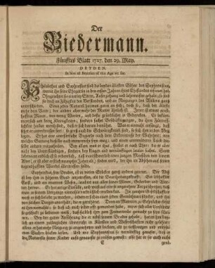 Fünfftes Blatt 1727. den 29. May