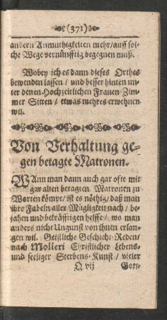 Von Verhaltung gegen betagte Matronen.