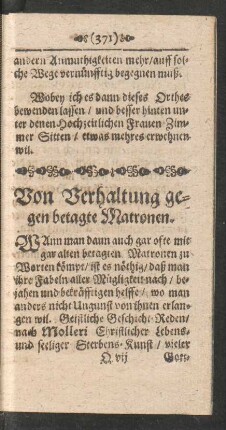Von Verhaltung gegen betagte Matronen.