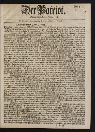 No. 131. Donnerstags, den 4. Julii, 1726