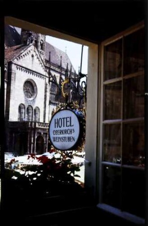 Freiburg: Ausblick aus Restaurant Oberkirch auf Markt und Münster