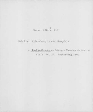 Alter Realkatalog (1501-1952), Teil Bayern, Allersburg. Allersburg - BSB Cbm Cat. 805(1 b Allersburg