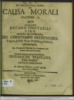 1: Ex philosophia prima de causa morali diatribe ...