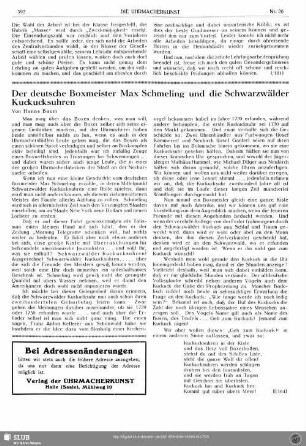 Der deutsche Boxmeister Max Schmeling und die Schwarzwälder Kuckucksuhren