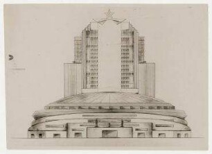 Palast der Sowjets. Zweiter Durchgang (offen). Aufriss der Hauptfassade