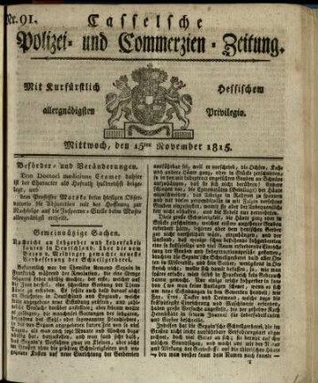 Nr. 91, Mittwoch, den 15ten November 1815