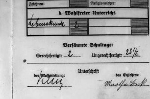 Entlassungs-Zeugnis von Lisbeth Beck, nach 8 Jahren Volksschule vom 12. März 1937 - Ausschnitt Rückseite : Entlassungs-Zeugnis von Lisbeth Beck - Ausschnitt Rückseite