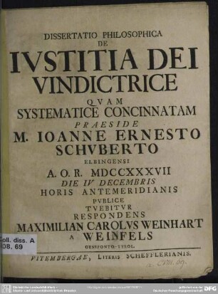 Dissertatio Philosophica De Iustitia Dei Vindictrice