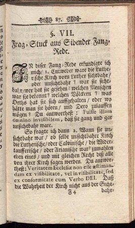 §. VII. Frag-Stuck aus Sibender Fang-Rede.